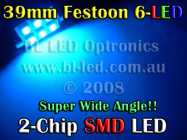 39mm 6-LED SMD (Blue) - Click Image to Close